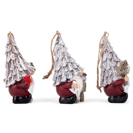 Transpac Birch Gnome with Sign Classic White and Tan 3.25 Inch Resin Hanging Ornament Set of 3