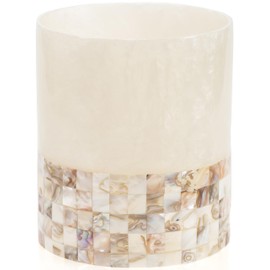 Milano Small Bathroom Trash Can 1.58 Gal / 6L - Decorative Bathroom Wastebasket with Beautiful Mother of Pearl Shells; Modern Round Waste Basket for Room, Bedroom or Living Room