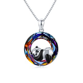 Panda Crystal Necklace 925 Sterling Silver Panda Pendant Hypoallergenic Jewelry Gifts for Women and Girls, Sterling Silver, Crystal