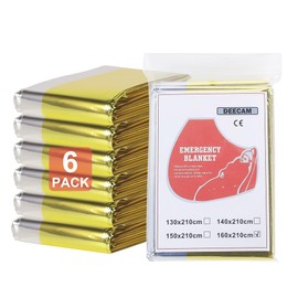 Deecam Emergency Space Blankets, Mylar Thermal Survival Blankets Foil Camping Emergency, Silver and Gold Heat Reflective Blanket for Outdoor, First Aid, Hiking, Camping Gear, Travel (6Pack)