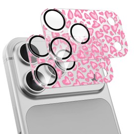 2 Pack for iPhone 17 Pro Max Camera Lens Protector with Cute Love Leopard Print Tempered Glass,HD Clear Ultra High Definition,Scratch & Drop Resistant,Aesthetic Cheetah Pattern(Pink Heart Leopard)