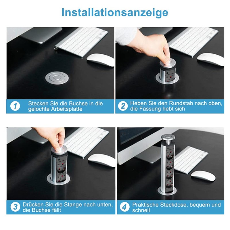 Socket Plug, Retractable Socket with USB Table Power Strip 4-Way