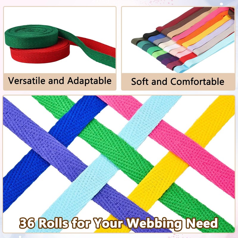 Wonninek 1cm Cotton Twill Herringbone Webbing, 36Colors