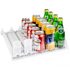 Rixordd 5-Row Automatic Soda Can Dispenser for Refrigerator - Holds 25 Cans, Adjustable Drink Organizer with Spring-Loaded Pusher, Fridge Storage Solution for 12/16/20oz Cans & Bottles