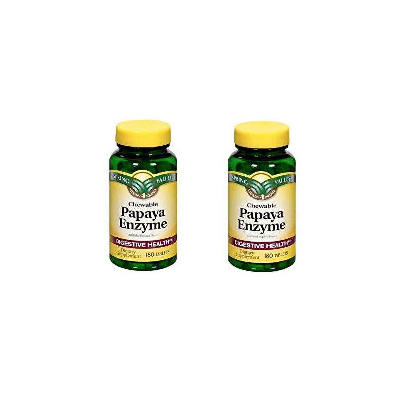 Spring Valley Papaya Enzyme, 180 Chewable Tablets (2 Pack)