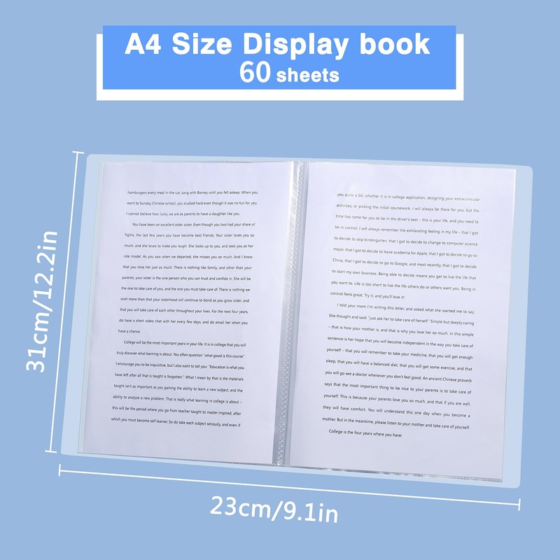 4 Pack A4 Presentation Book,Binder with Plastic Sleeves,60 Pockets Portfolio