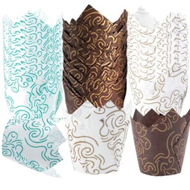 Arlent 300 Pieces Tulip Cupcake Liners Printed Muffin Baking Cups Brownie Paper Wrappers Greaseproof Holders for Wedding, Birthday, Halloween, Christmas Party, Baby Shower estampado dorado