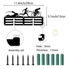 CREATCABIN Triathlon Medal Holder Sports Medal Hanger Display Running Swimming Bike Competition Lanyard Ribbons Small Metal Iron Black Wall Rack Frame Mount Decor for Hanging Awards 11.4x5.1 Inch