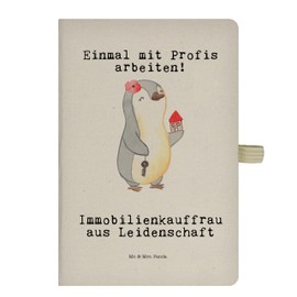 Mr. & Mrs. Panda DIN A5 Baumwoll Notizbuch Immobilienkauffrau Leidenschaft - Geschenk, Schenken, Immobilienbüro, Vermieter, Eigenheim, Danke,