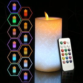 NICEME LED Multi Colored Flameless Candle with Remote Control Timer, 6" Realistic Wax Color Changing Candle Battery Operated Candle with Flickering Flame Fake Pillar Votive Candle for Wedding Home