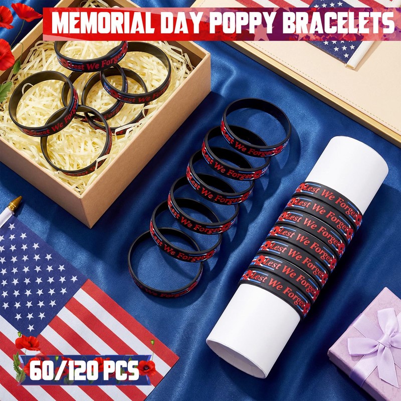 Wavwavw 60 Pcs Bulk Veterans Bracelets Gift Patriotic Party Favors