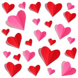 MixTeach 100 Pcs 3D Heart Wall Decorations Valentine's Day Heart Wall Stickers Heart Decals in 4 Sizes Waterproof Wall Decals for Wedding Anniversaries Party Home School Office Decor, Red Pink