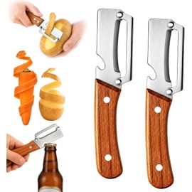 2026 Upgrade 2-in-1 Vegetable Peeler, Wooden Handle Stainless Steel Kitchen Peeler with Bottle Opener, Multifunctional Kitchen Tool for Potato, Pumpkin,