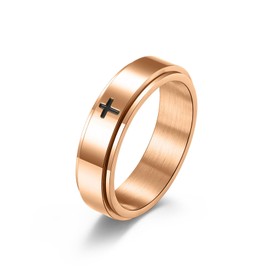 6mm Titanium Steel Rose Gold Fidget Ring Engraved Small Cross Stainless Steel Spinner Rings Stress Relieving Anxiety Ring Engagement Wedding Promise Band for Women Men Boys Girls Size 9