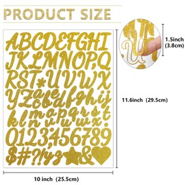 8 Sheets Letter Stickers, 1.5 inch Self Adhesive Alphabet Stickers, Vinyl Letters Stickers Mailbox Numbers Stickers for Mailbox, Window, Door, Home, Business, Address Number, Lockers, Shining Gold