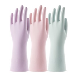 COOLJOB Reusable Household Gloves, 3 Pairs Scented Rubber Gloves with Non-Slip Grip, Waterproof for Kitchen, Sinking, Cleaning, Long Sleeve, Size M