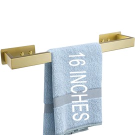 LANC Brushed Gold Bath Towel Bar 16-Inch Self-Adhesive Towel Rack for Bathroom Wall Mounted and No Drilling Towel Rod, Sticky on Kitchen Bathroom Towel Holder Stainless Steel, A8310BG-L4