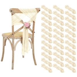 50 PCS Cheesecloth Chair Sashes, Universal Wedding Aisle Decorations Chair Bows Sashes for Reception Party Hotel Event Decoration (Ivory)