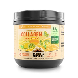 Earth Fed Muscle Lemonade Collagen Peptides Powder – Grass Fed Hydrolyzed Collagen Peptides for Women & Men - Healthy Bones, Skin & Hair - Collagen Peptides Type 1 & 3 Protein Powder, 33 Servings
