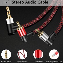 tunghey Dual Right Angle 3.5mm to 2RCA Audio Cable, Auxiliary Adapter,Stereo Splitter Cable AUX, RCA Y Cord for Smartphone, Speakers, Tablet, HDTV, MP3 Player (2m)