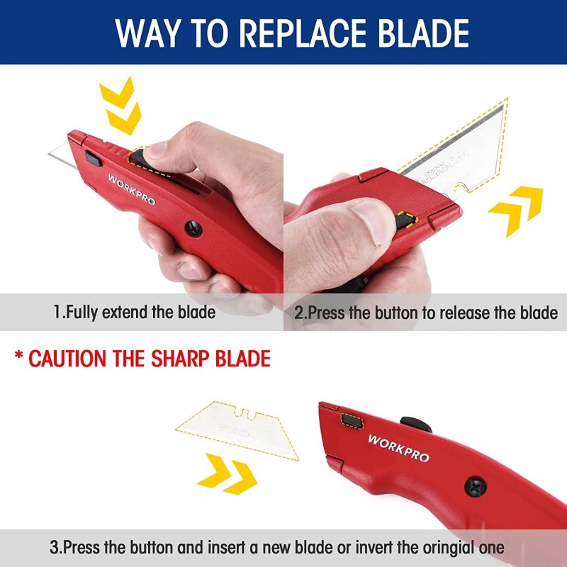 WORKPRO Premium Utility Knife Red Black Blue with 10 Extra