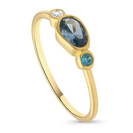 BERRICLE Yellow Gold Flashed Sterling Silver East-West 3-Stone Ring for Women, 0.4 Carat Blue Cubic Zirconia CZ