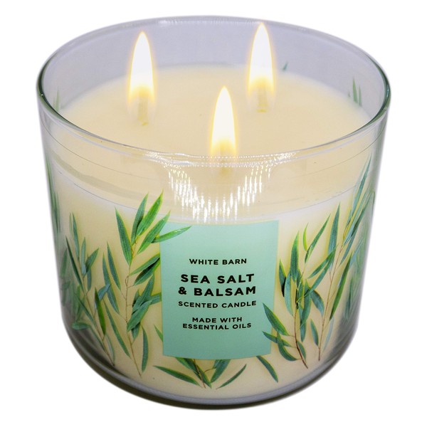 White Barn Bath and Body Works, 3-Wick Candle w/Essential Oils - 14.5 oz - 2021 Spring Scents! (Sea Salt & Balsam)