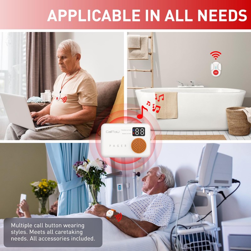 CallToU Wireless Caregiver Pager Portable Alarms for Elderly Wrist Call