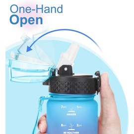 GOPPUS 17 oz Kids Water Bottle with Straw Lid 10pcs Stickers Leak-proof BPA Free Motivational Time Marker Tritan Plastic Water Bottles for Girls Boys School Sports (1Lid Blue Purple)