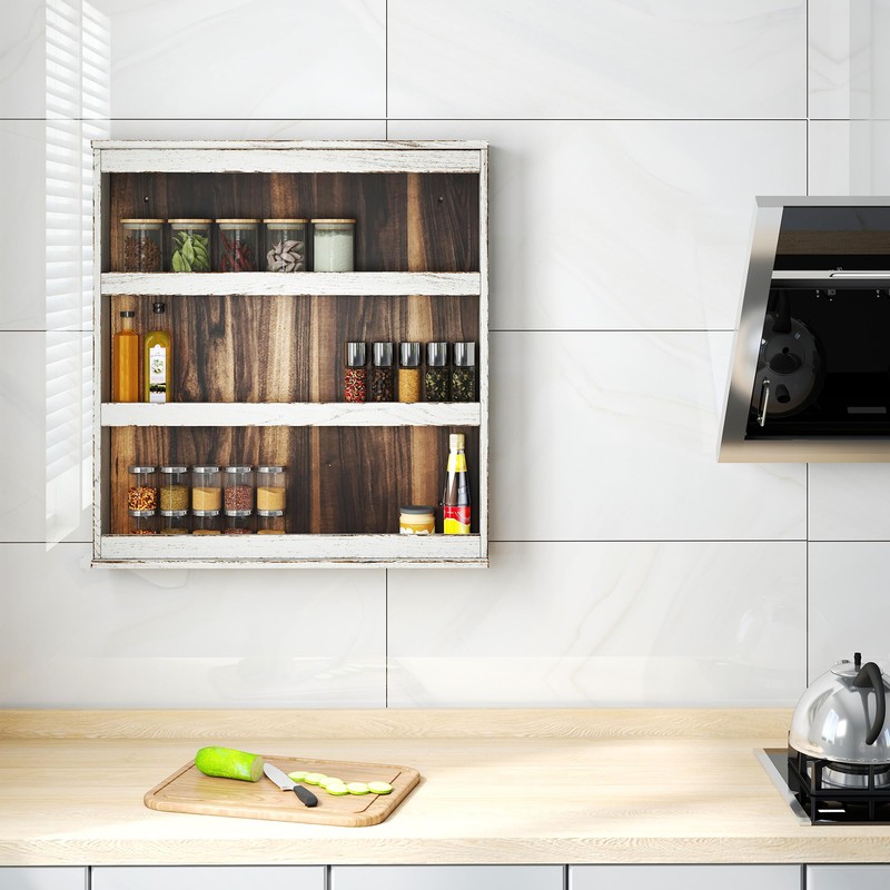 Nisorpa 3 Tier Spice Rack Wall Mount, Rustic Burnt Wood