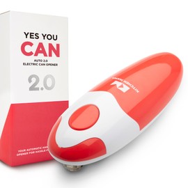 Kitchen Mama Electric Tin Can Opener V2 - Upgraded Blade Opens Any Can Shape, Smooth Edges, Hygienic Lid Remover, Compact & Cordless - Red