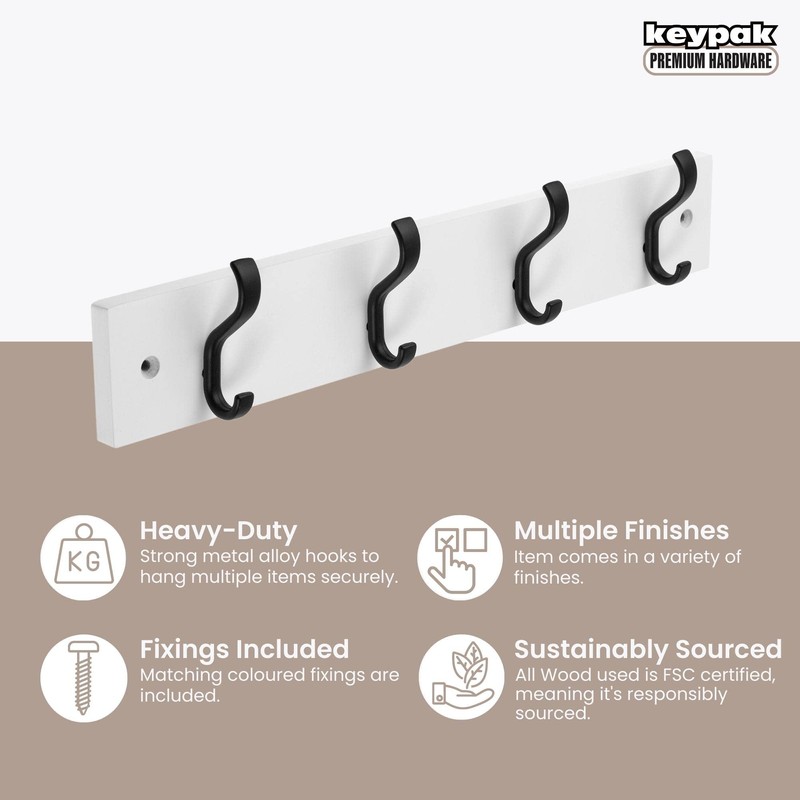 Keypak Minimalistic Wall-Mounted Coat Rack – 4 Hooks on Stylish