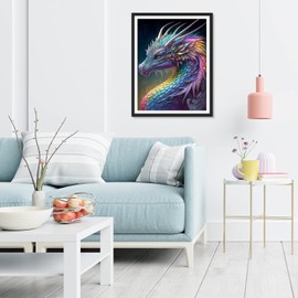 QENSPE 5D Diamond Painting Colourful Dragon Diamond Painting Pictures Dragon Diamond Art Adult Full DIY Diamond Art Painting Embroidery Set Cross Stitch Pictures Home Wall Decor 30 x 40 cm