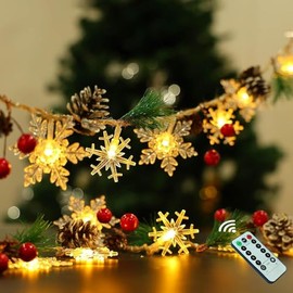 2M Guirnalda Luces Navideas de Copo de Nieve - 20 LED Navideas Decorativas con Pias, Bayas, Cadena de Luces 8 Modos, Adornos para rbol, Guirnalda,... 