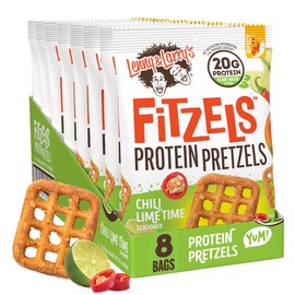 Lenny & Larry's FITZELS Protein Pretzels (Chilli Lime Time) 8 Individual Bags 3 oz Each – High Protein Snacks with 20g of Plant Based Protein – Healthy Vegan Kosher Keto Pretzels – Delicious Salty Taste