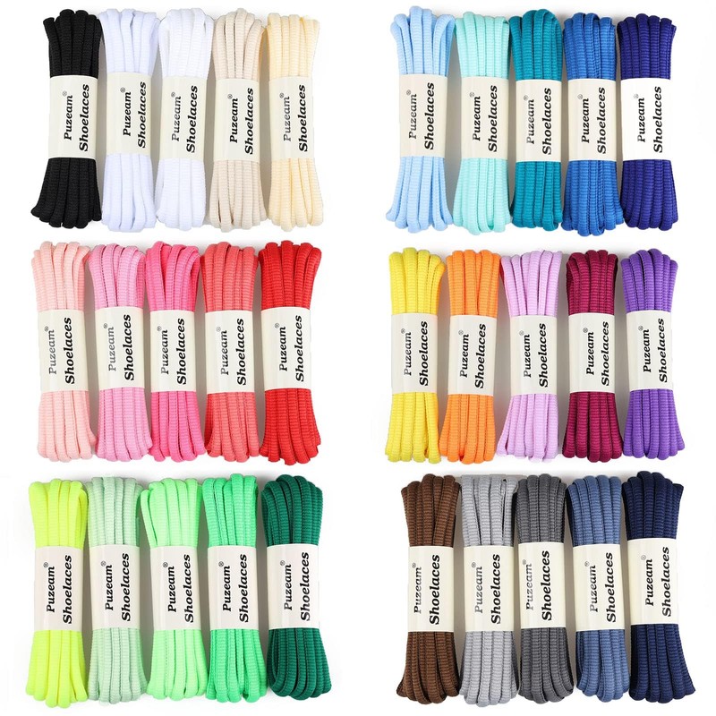 Puzeam 2 Pairs Oval Athletic Shoelaces 30 Colors 1/4" Half