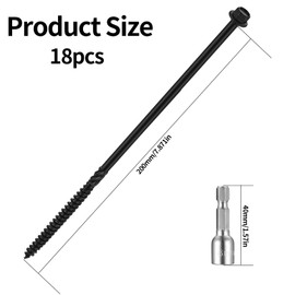 Flat Head Screws, Hexagon Wood Screws Set, 6.7 x 200 mm, Self-Tapping Screws, Hexagonal Drilling Screws, Rafter Screws for Roof Constructions, Construction Screws (6.7 x 200 mm), Pack of 18