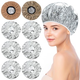 2PCS Heat Cap for Deep Conditioning, Waterproof Double Layer Heat Caps Deep Conditioning Hair Cap with 6 Disposable Tinfoil Hats, Reusable for Long and Thick Hair