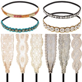 Diademas elásticas elegantes de encaje hecho a mano, 10 unidades