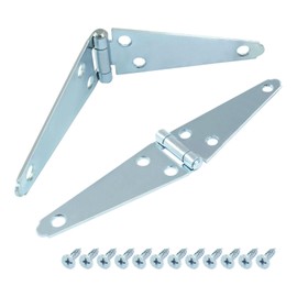 Hordion 2Pcs Strap Hinge Shed Door Hinges, 4 Inch Heavy Duty Gate Hinges Black Tee Hinge with Screws for Wood Gate Cabinet Door, Silver