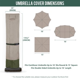 Rachmi Outdoor Cantilever Umbrella Cover for 14-16 Ft Umbrellas, 600D UV Resistant Extra-large Patio Offset Umbrella Cover Fits Triple or Double-sided Parasol with Zippers & Rod, Khaki-Green