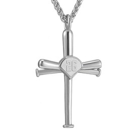 Sport Necklace,Men Women Sports Baseball Cross Necklace with Number Or Initial Necklaces Athletes Stainless Steel Necklace Chain Custom Made for Boy Girl(Silver,26)