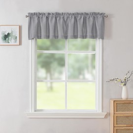 Chyhomenyc Uptown Silver Grey Valance for Window, Faux Silk Room Darkening Slub Fabric Small Kitchen Window Valance for Farmhouse Bedroom Basement Bathroom Toppers Windows, 60Wx14L Inch,