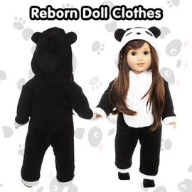 Doll Clothes for 13-18 Inch Baby Dolls, Sweet Outfits Jumpsuit Top Hat and Socks for 30-45 cm New Born Baby Dolls Girls Birthday (Panda-2)(No Doll)