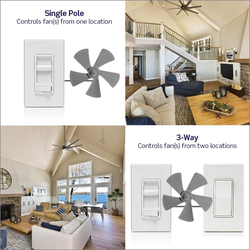 Leviton SureSlide Ceiling Fan Wall Switch, Quiet 3-Speed Fan Control,