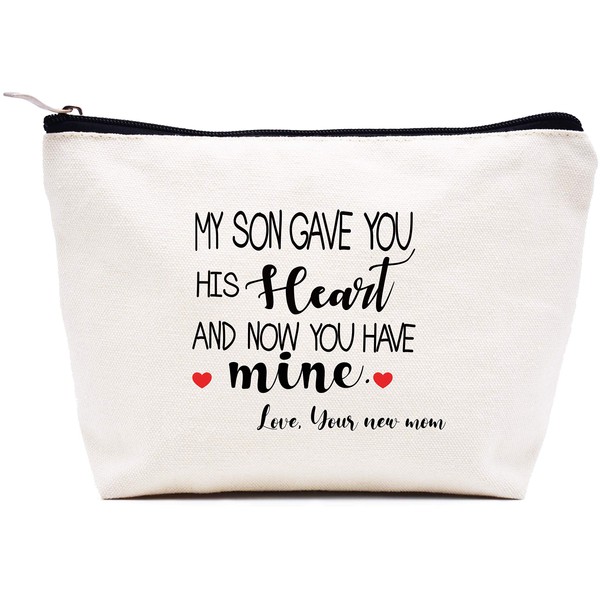 Gift for Bride From Mother of the Groom - My Son Gave You His Heart and Now You Have Mine - Makeup Bag Cosmetic Bag Travel Pouch Gift for Bride – Wedding Gifts for Bride - Bridal Shower Gift for Bride