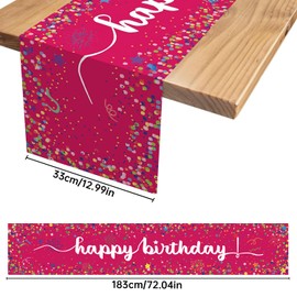 Children's Birthday Tablecloth, 183 x 33 cm, Linen Tablecloth Birthday, Table Runner Birthday Table Cloth for Boys Girls Birthday Party Decoration (Pink)