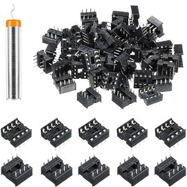 Youmile 100 pcs 8 Pin DIP IC Socket 2.54mm pitch IC Socket Adaptor Solder Type Flat Pin IC Components easy to install with tin wire pen for electronics experiment DIY