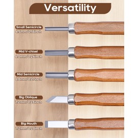 UCEC 5 Pack Linocut Wood Carving Tools Set Linoleum Hand Wood Carving Kit Whittling Knives V-Chisel Angled Gouge Half Round Woodcarving Tools Set Whittling Kit for Linocut Printmaking Supplies Gift