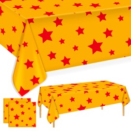 SAVITA 2pcs Anime Party Tablecloths, 54x108 inch Vivid Yellow and Red Stars Print Table Covers Plastic Waterproof Decorative Table Cloth for Anime Theme Birthday Party Decoration Supplies